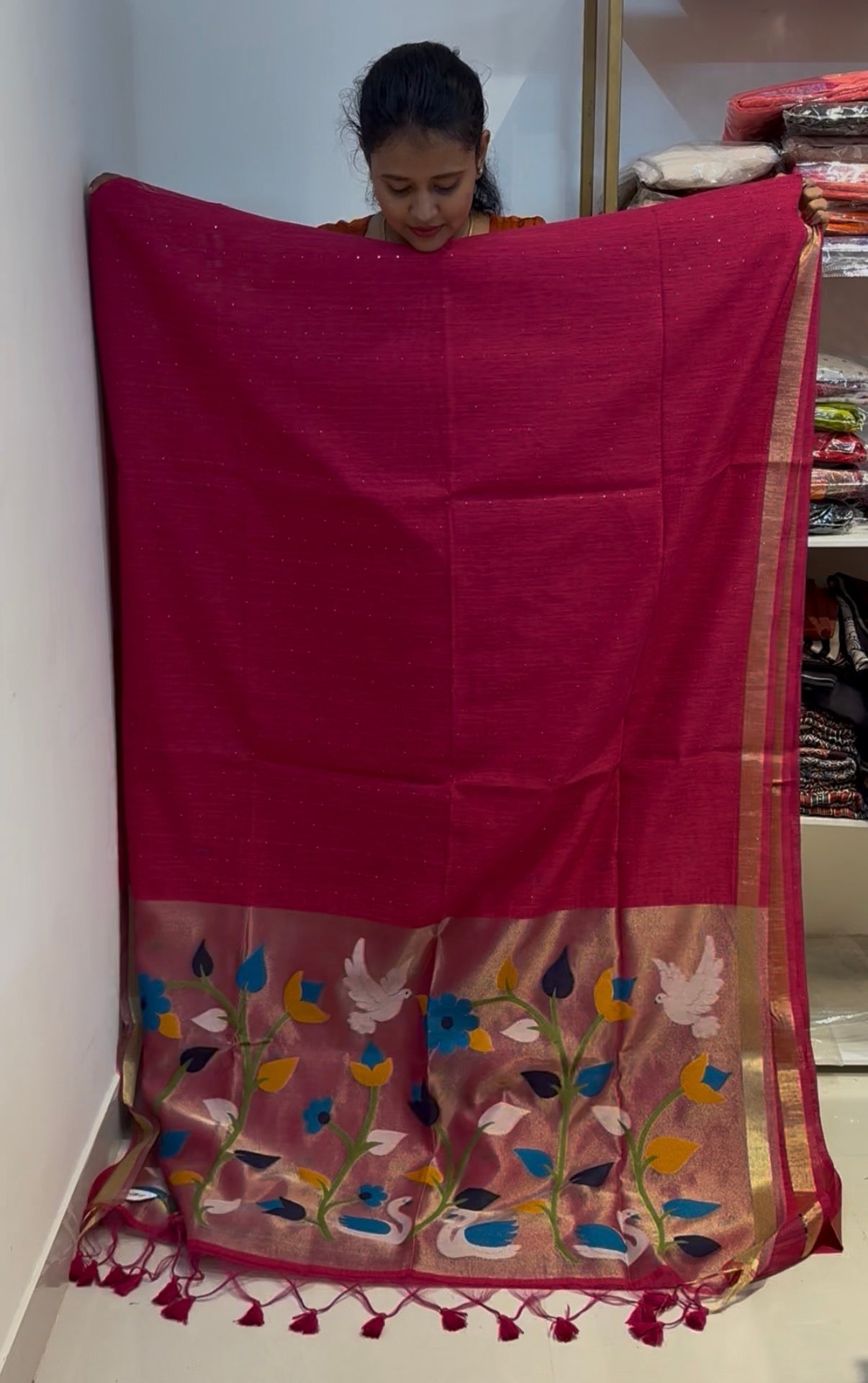 Pink handloom jamdani saree