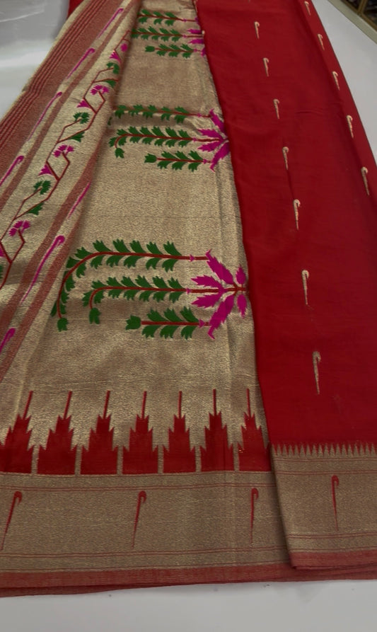 Red Soft georgette paithani saree(paithani03)