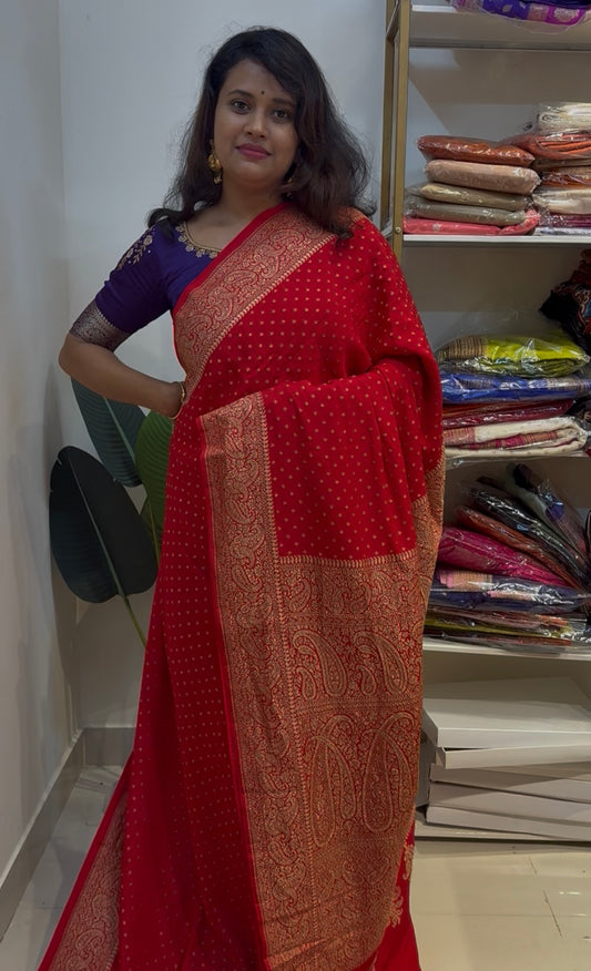 Red pure crepe Banarasi saree(pure110)