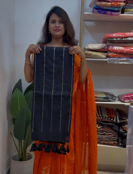 Black pure mul mul cotton sequence work saree(Black01)