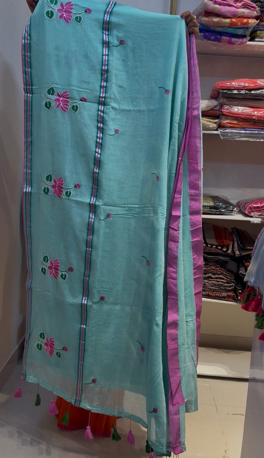 120 count pure mul Cotton lotus embroidery with Long Tassels