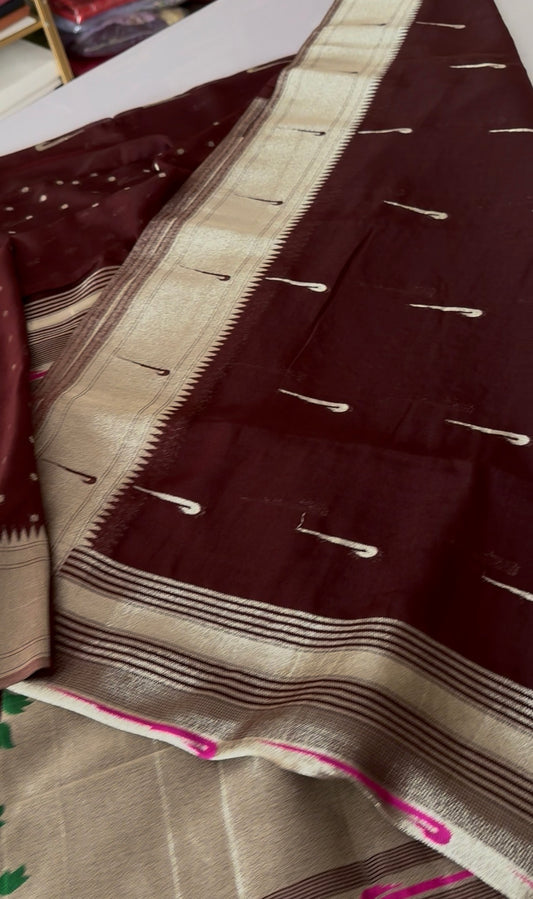 (Pre order) Brown Soft georgette paithani saree(paithani01)