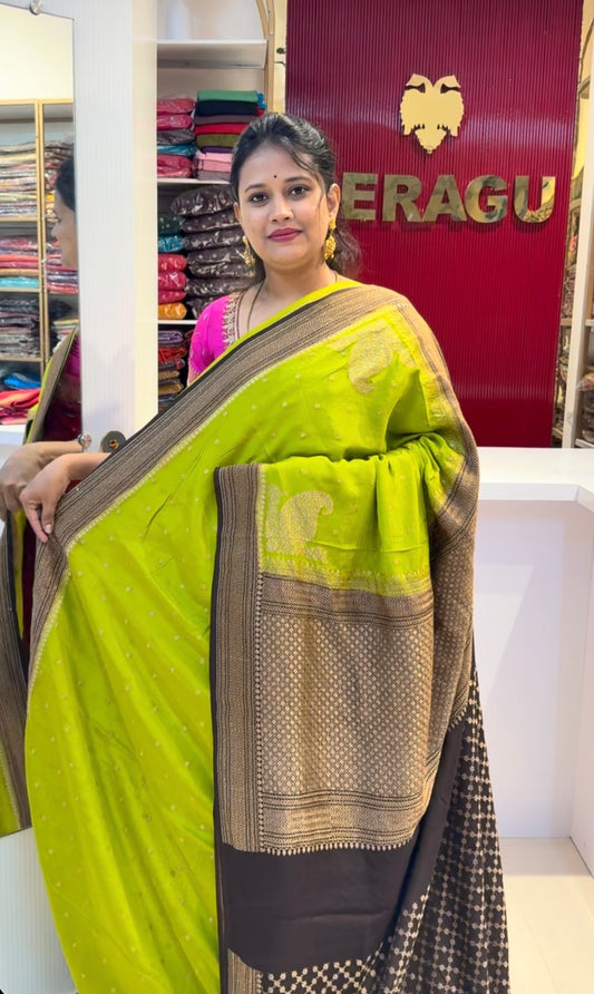 Green with brown pure crepe Banarasi saree