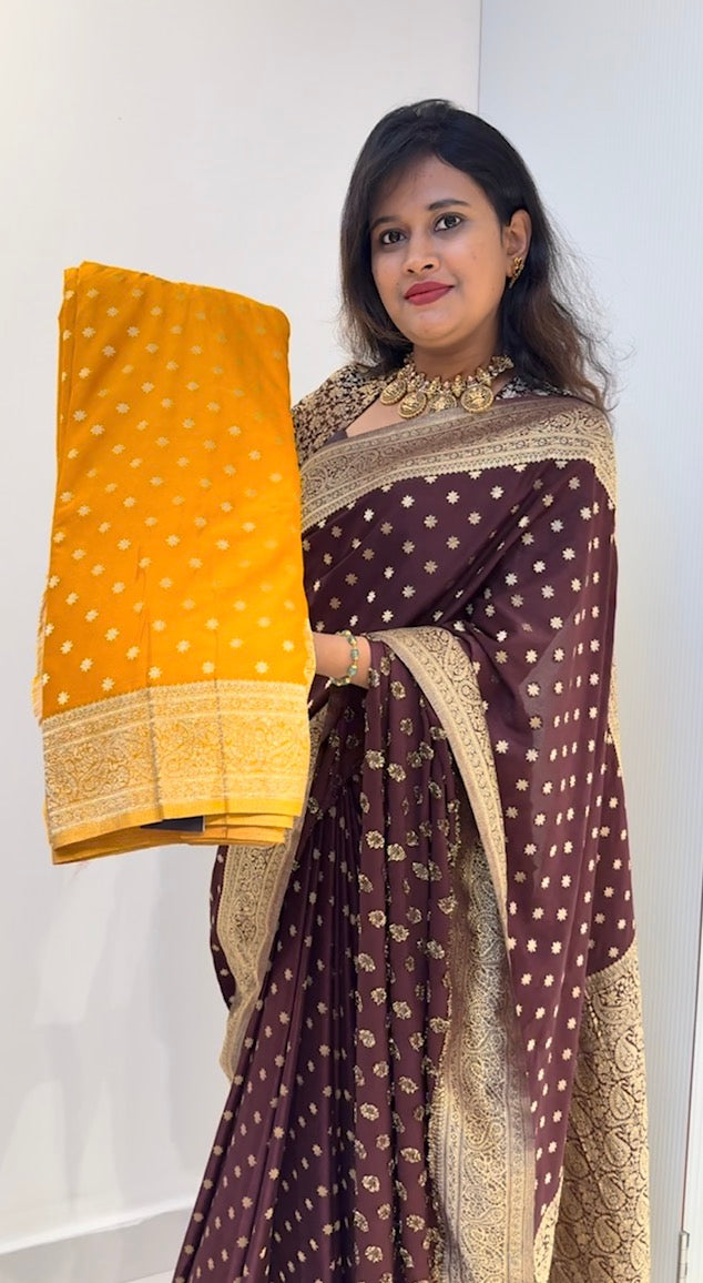 Yellow Designer Soft Crepe banarasi saree with brocade blouse (SBSGDC66)