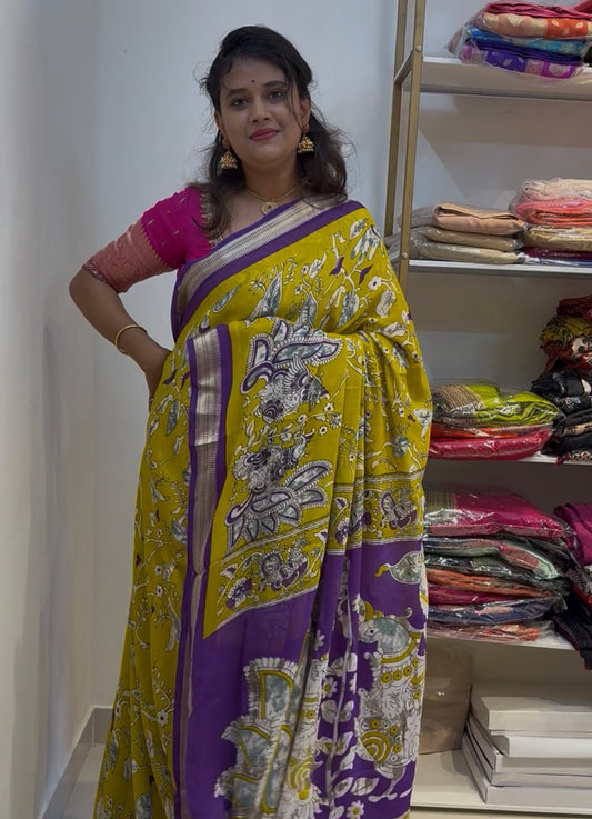 Premium chiffon Kalamkari saree (SL001)