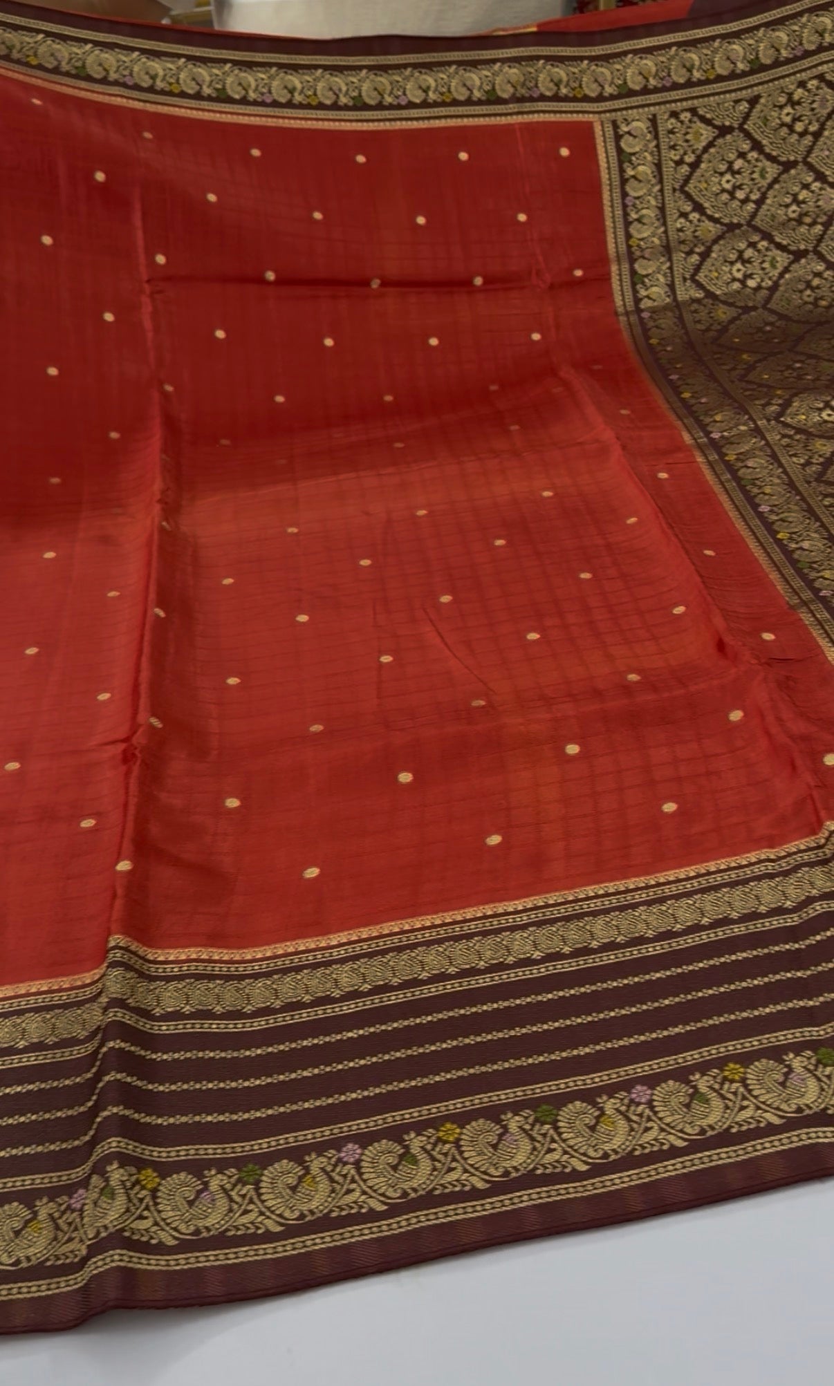 Rust orange with brown dola silk saree(rust orange Dola)