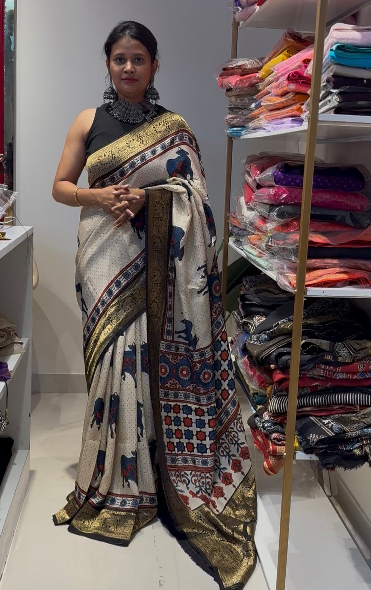 Pichwali Design Dola Silk Saree with ajrakh hand block print