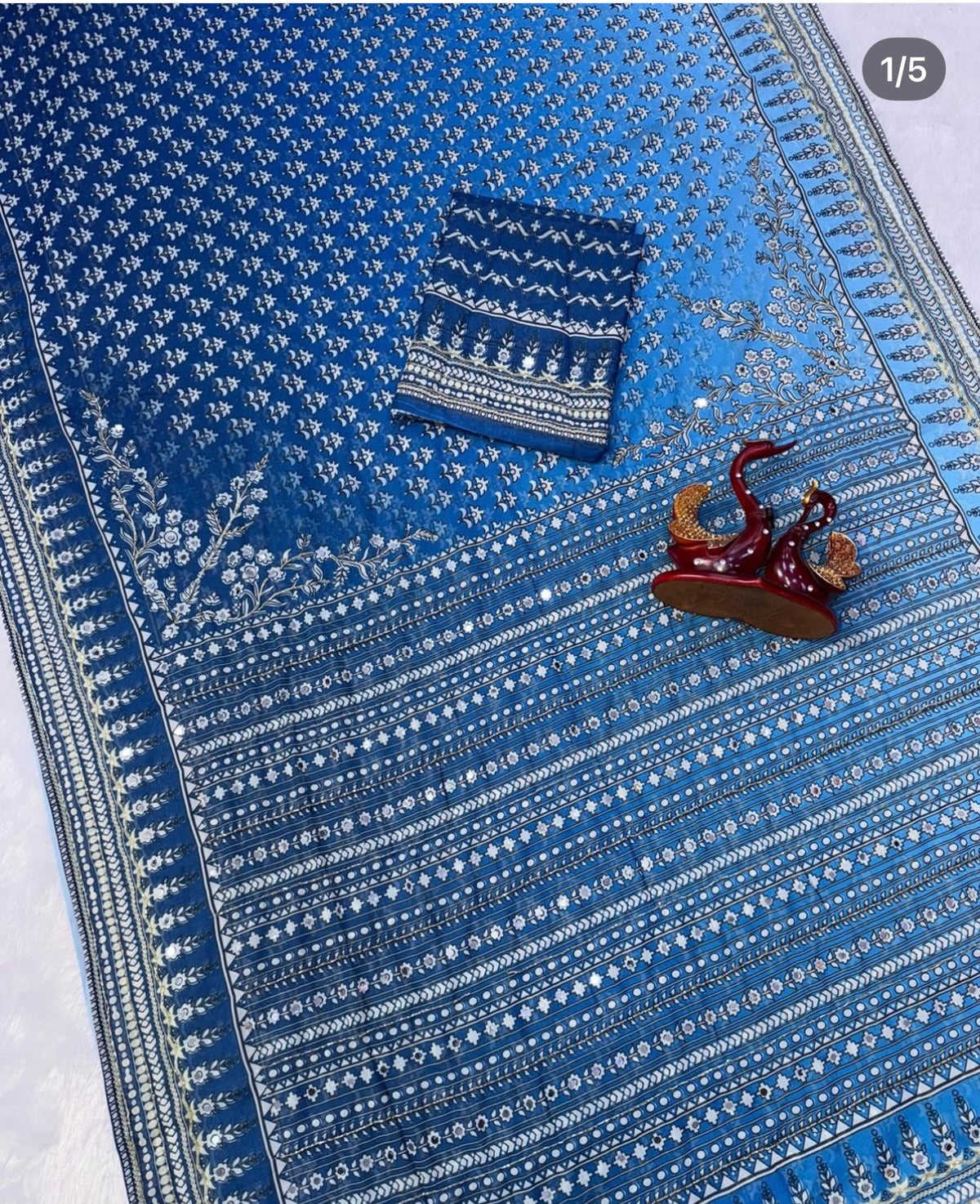 Blue Dual shade Soft georgette Kardana and real mirror work saree hand work.