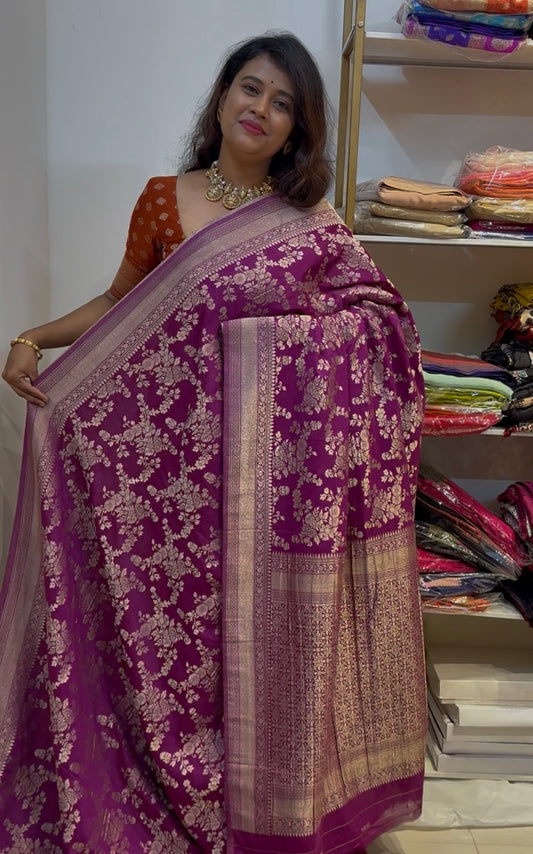 Purple Crushed Georgette Saree(purple123)
