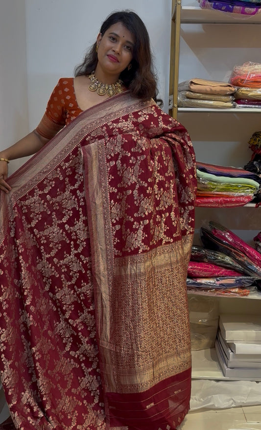 Brown Crushed Georgette Saree (brown123)