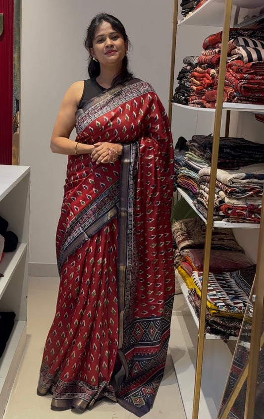 Red With Blue Saree