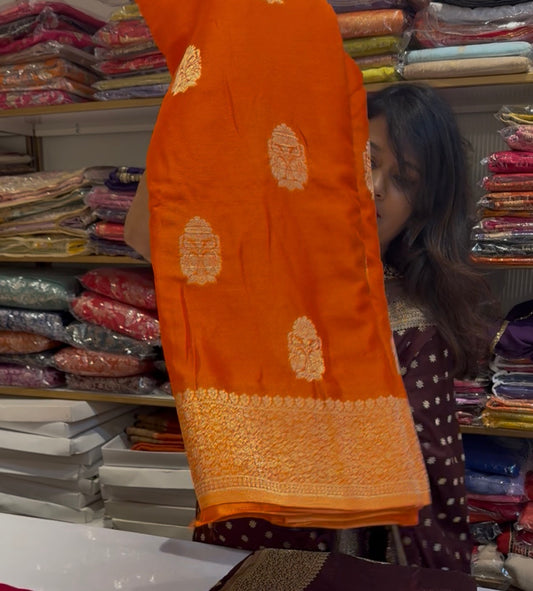 Orange BIG BUTTA DESIGNER SOFT GEORGETTE CREPE SILK SAREE (SBSGSCBBS)