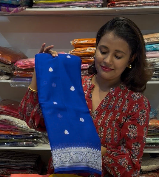 Blue pure chiffon Banarasi saree