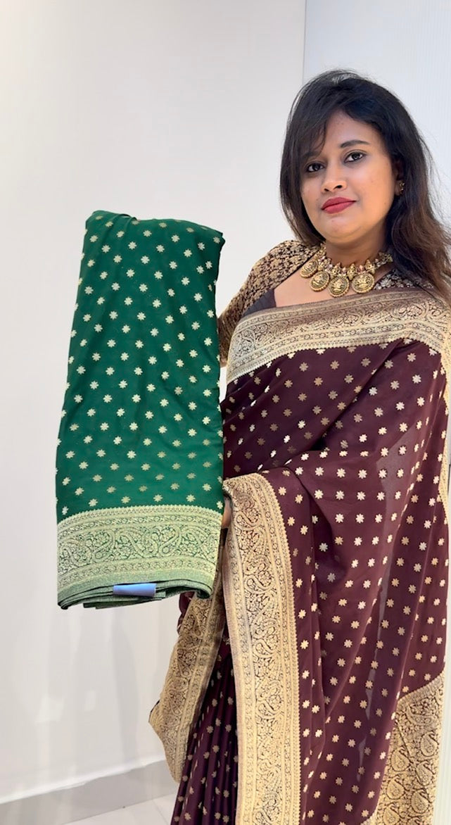Green Designer Soft Crepe banarasi saree with brocade blouse (SBSGDC66)
