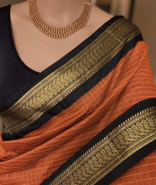 Orange cotton silk saree