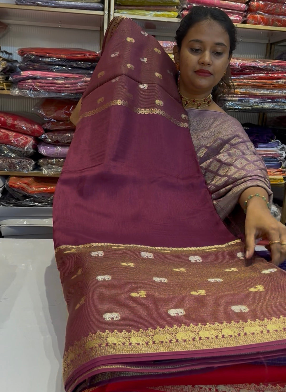 Wine Viscose stripes saree