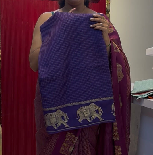 Vintage semi crepe silk saree with elephant butta border