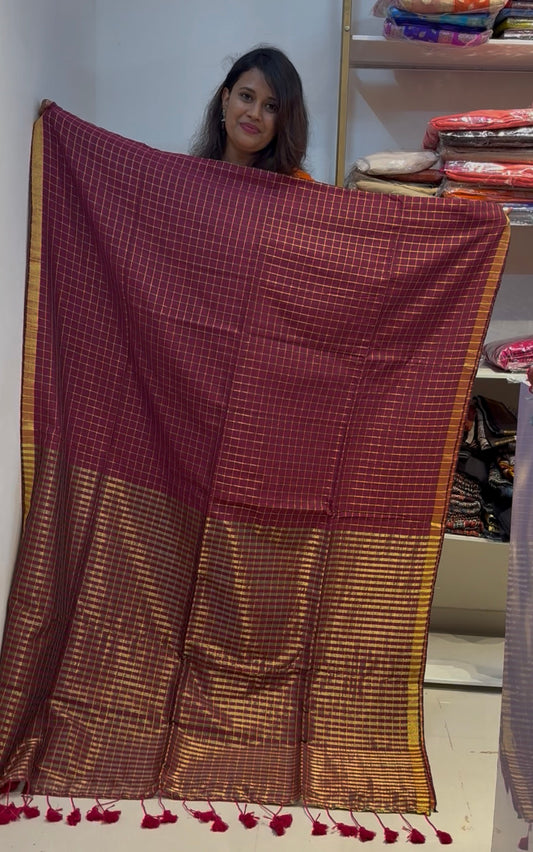 (Pre order)Pure cotton zari checks saree(Cotton10)