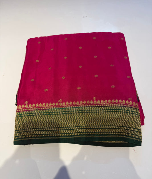 Pink with green pure crepe Banarasi saree