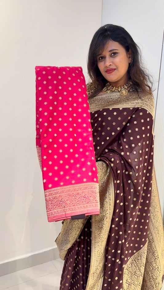 Pink Designer Soft Crepe banarasi saree with brocade blouse (SBSGDC66)