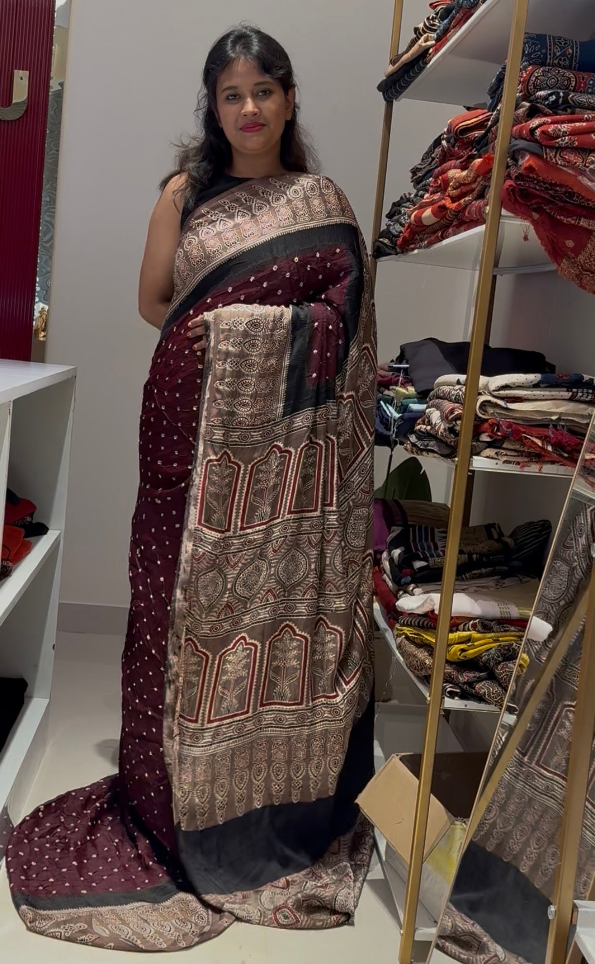 Bandhej Ajrakh Modal Silk Saree