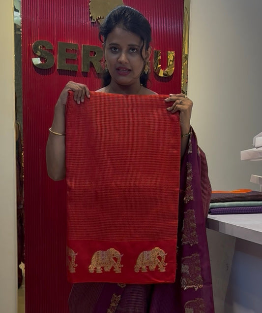 Vintage semi crepe silk saree with elephant butta border