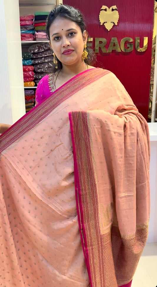 Peach with pink pure crepe Banarasi saree(PEACH05)