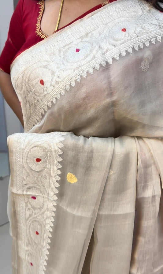 Banarasi pure tissue chiffon saree sliver zari saree(SBSGPTC55)