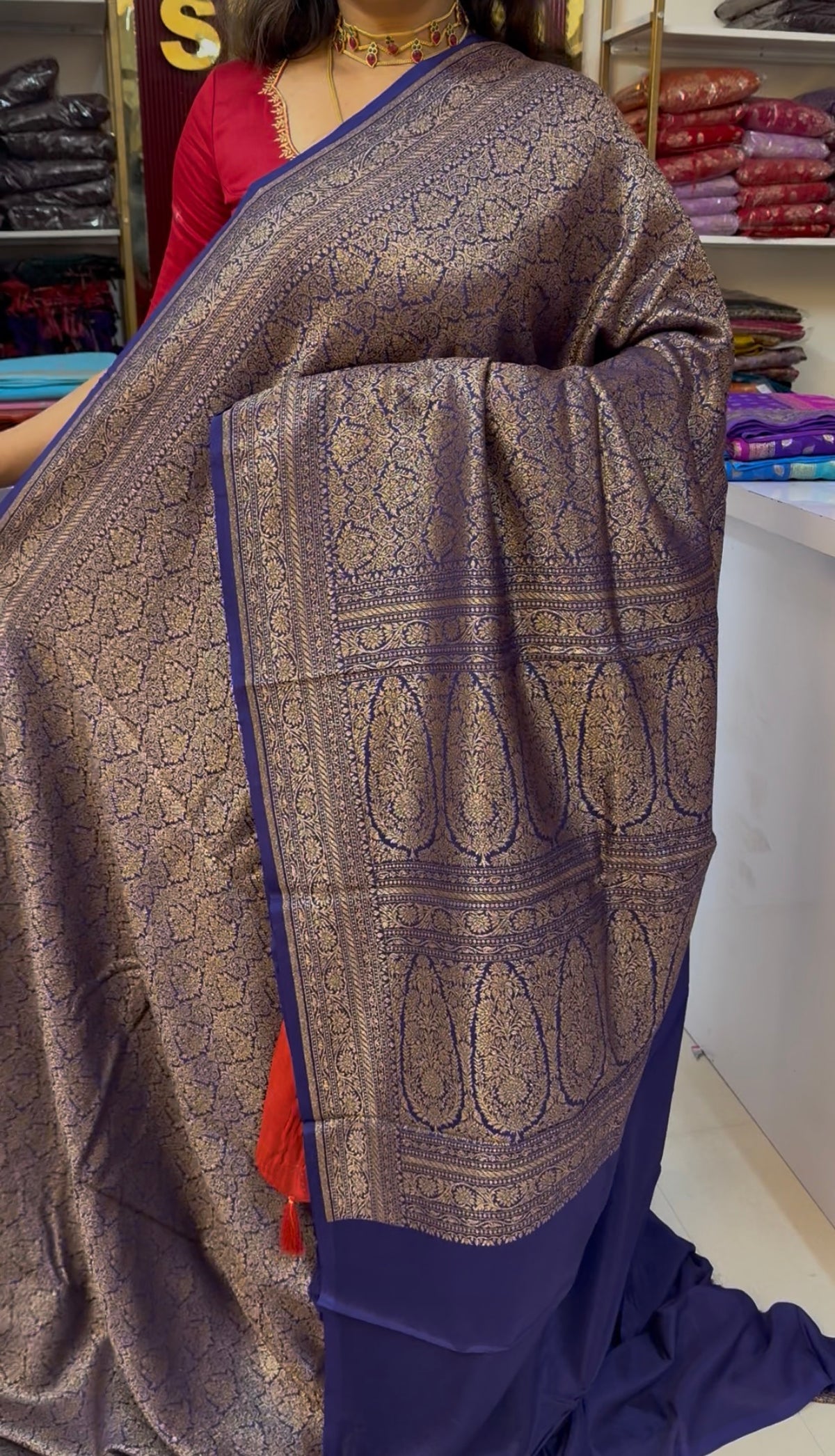 Blue PURE BROCADE Khaddi Crepe Chiffon Handloom Banarasi Saree(SSBROCADE)