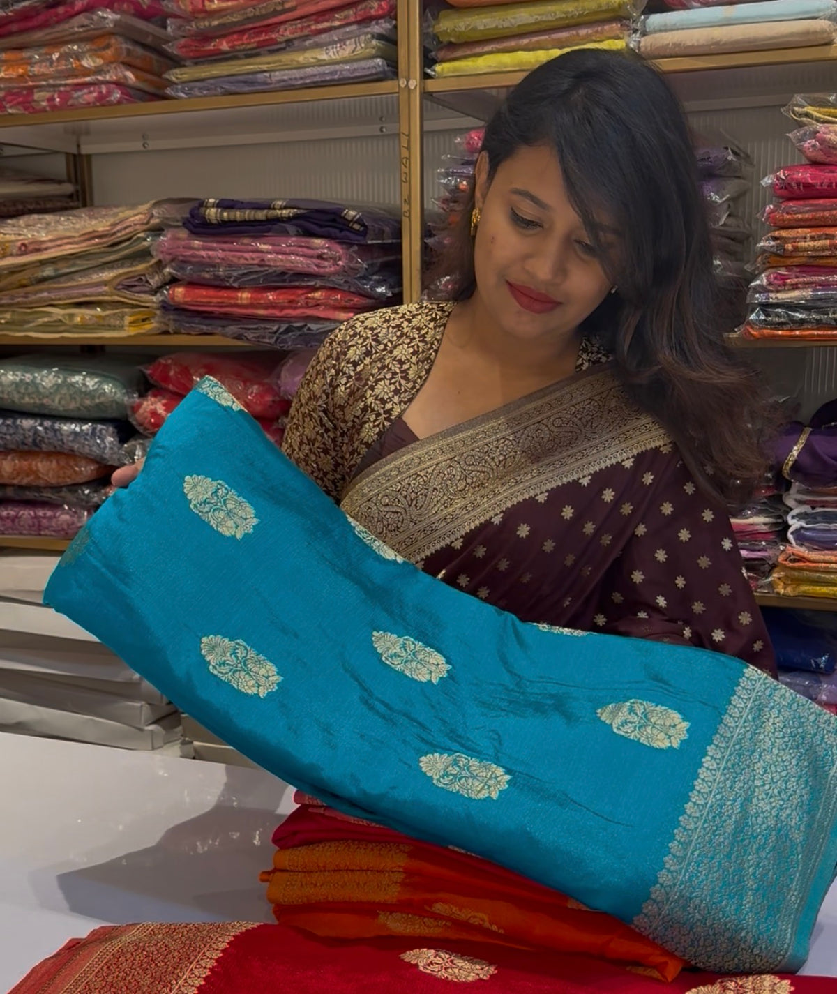 Blue BIG BUTTA DESIGNER SOFT GEORGETTE CREPE SILK SAREE(SBSGSCBBS)