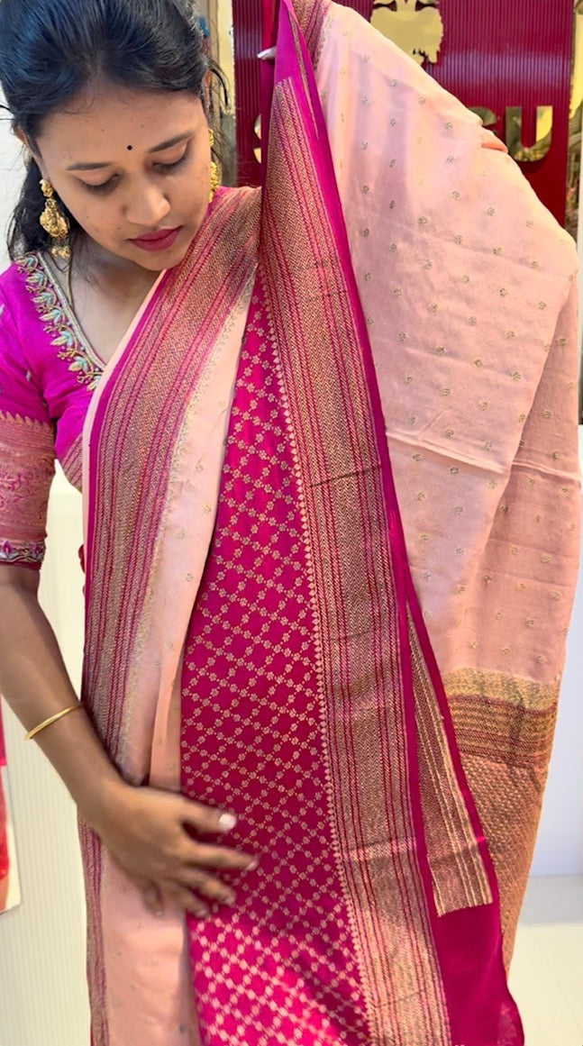 Peach with pink pure crepe Banarasi saree(PEACH05)