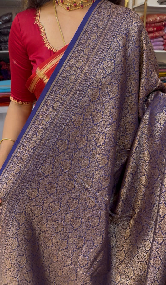 Blue PURE BROCADE Khaddi Crepe Chiffon Handloom Banarasi Saree(SSBROCADE)