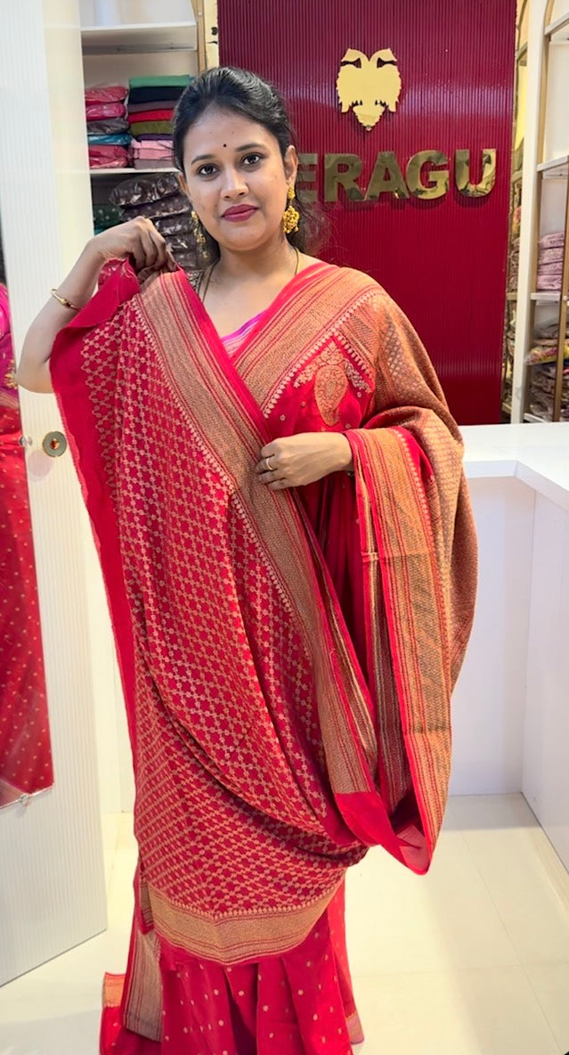 Red pure crepe Banarasi saree (RED01)