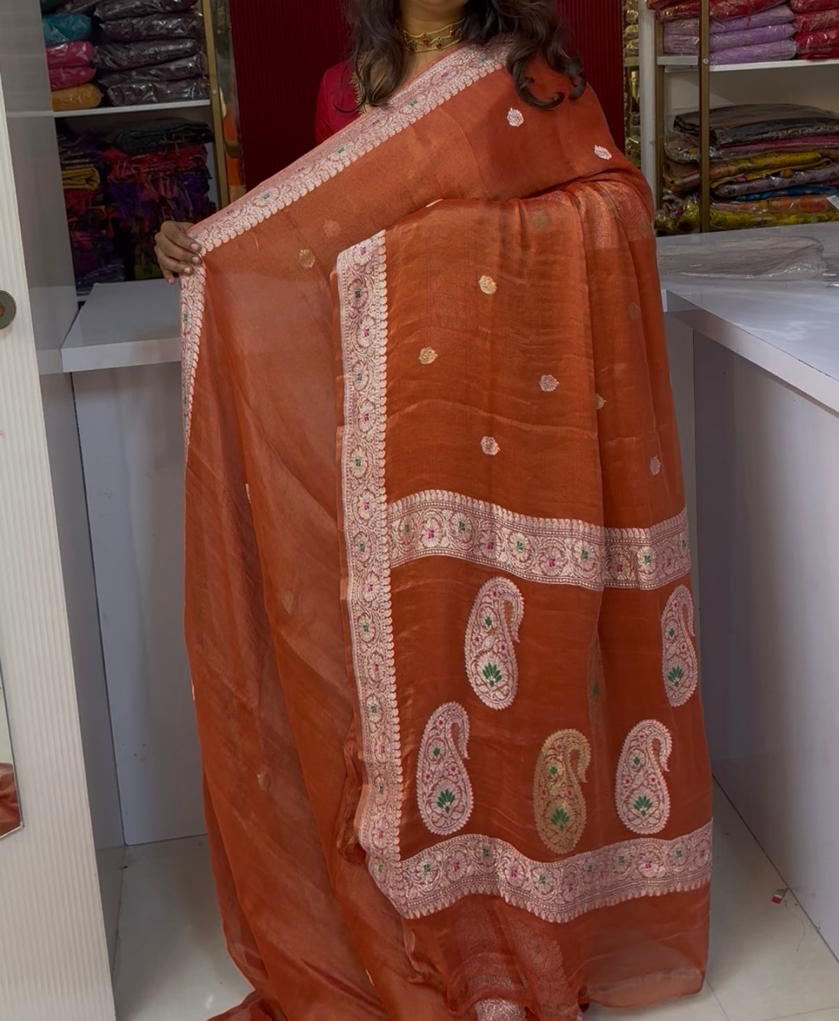 Banarasi pure tissue chiffon saree sliver zari saree