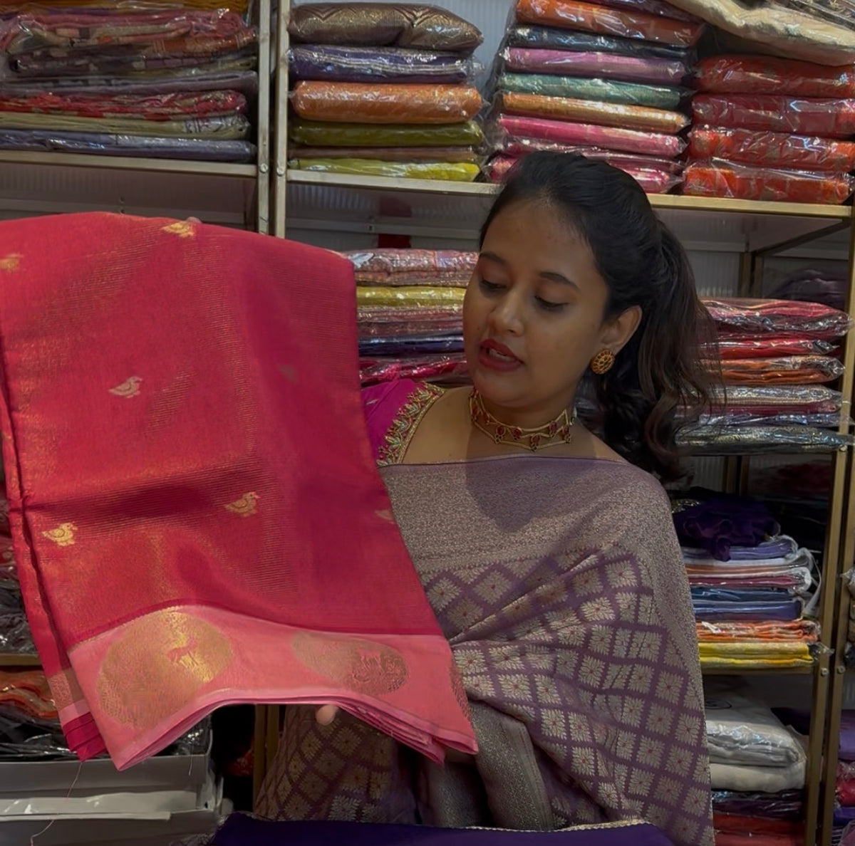 Pink with baby pink Viscose stripes saree