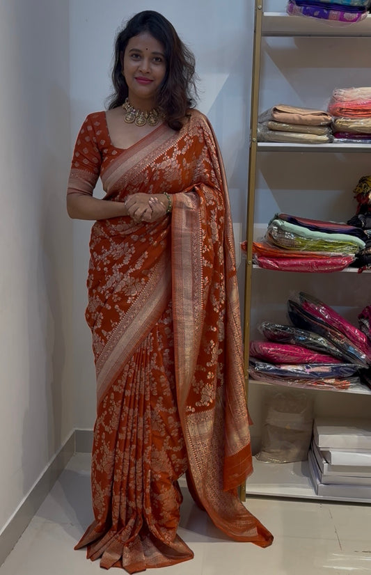 Rust orange crushed Georgette Saree(rust123)