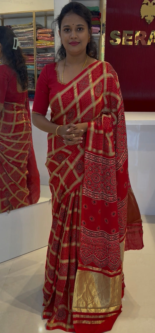 Red Checked pure modal silk saree(SBSG55)