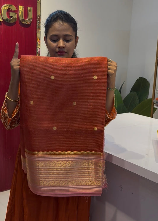 Orange  with baby pink  Vintage Dola silk saree
