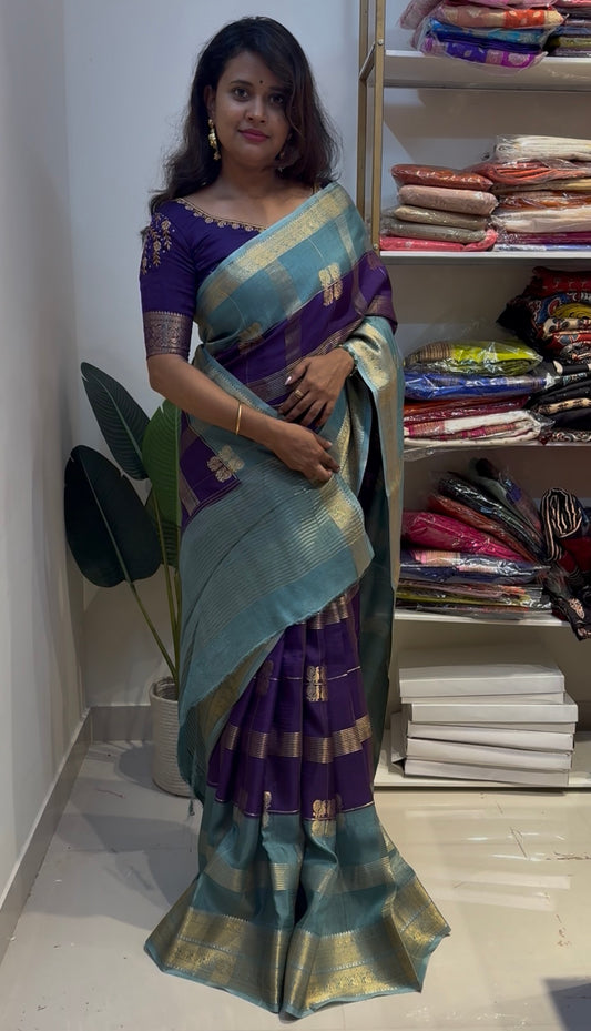 Purple with ice blue premium crepe silk saree(crepe450)