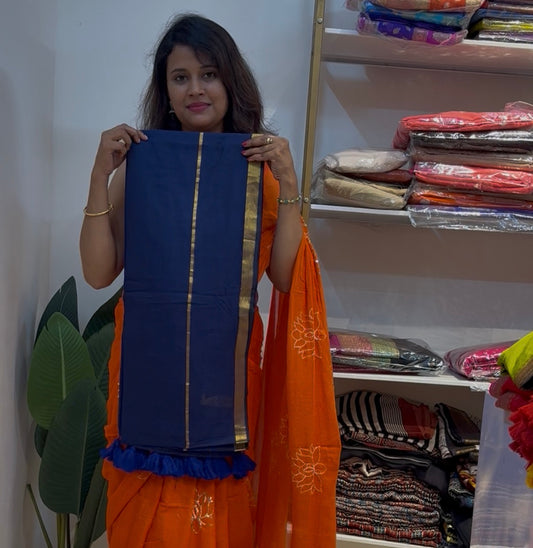Pure cotton zari checks saree(BLUEMUL01)
