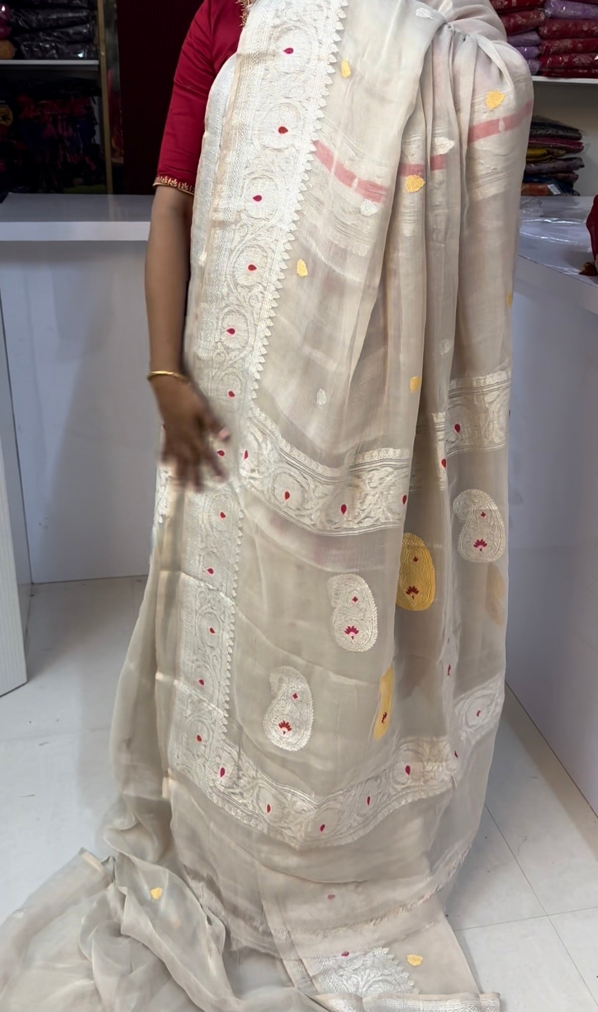 Banarasi pure tissue chiffon saree sliver zari saree(SBSGPTC55)