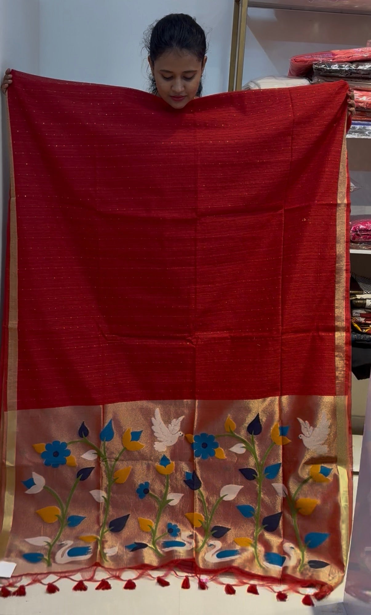 Red handloom jamdani saree