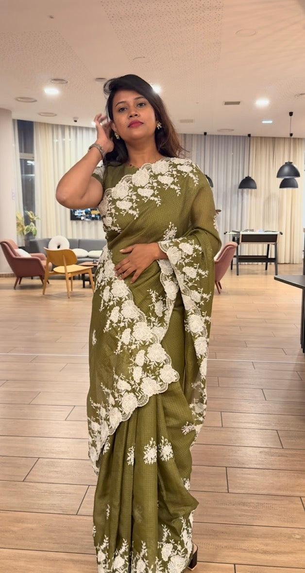 Green embroidery Kota check saree(SSG1000)