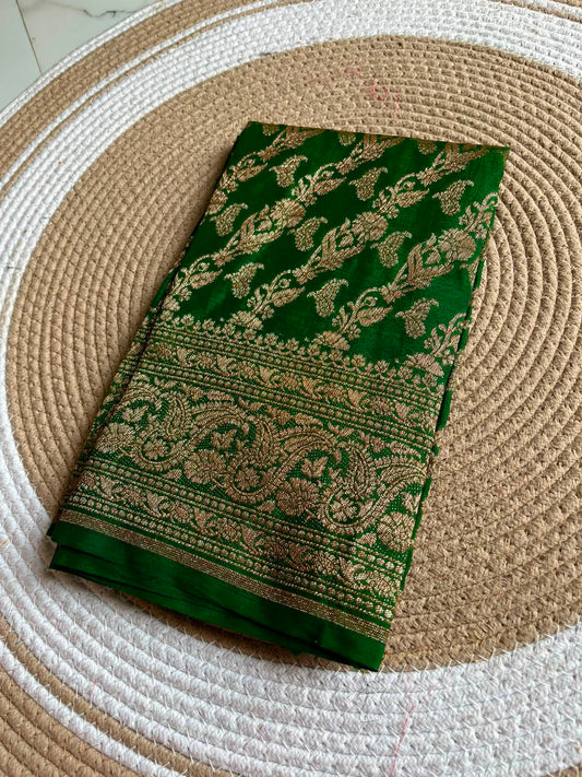 Green pure crepe chiffon Banarasi blouse piece 1 meter.