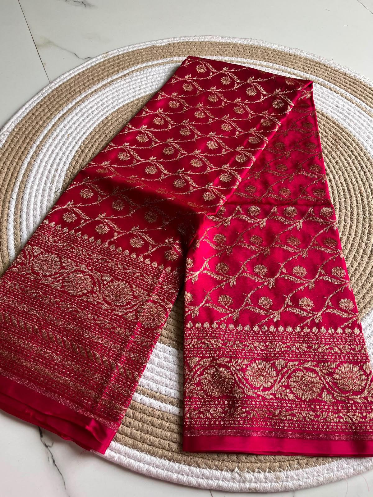 Red pure crepe chiffon Banarasi blouse piece 1 meter.
