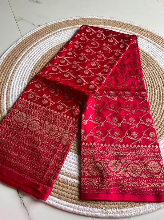 Red pure crepe chiffon Banarasi blouse piece 1 meter.