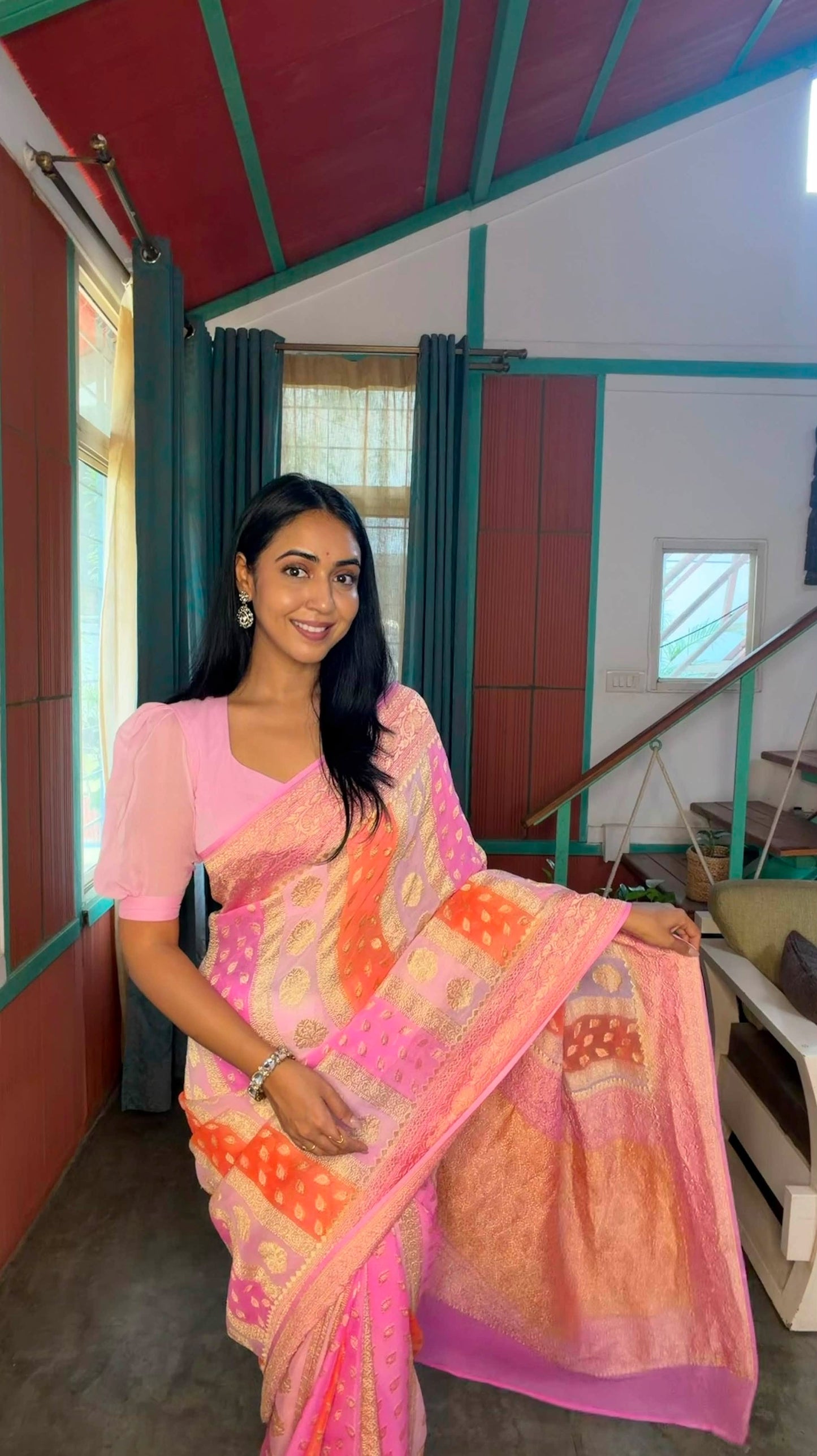 Pure khaddi georgette rankart banarasi saree
