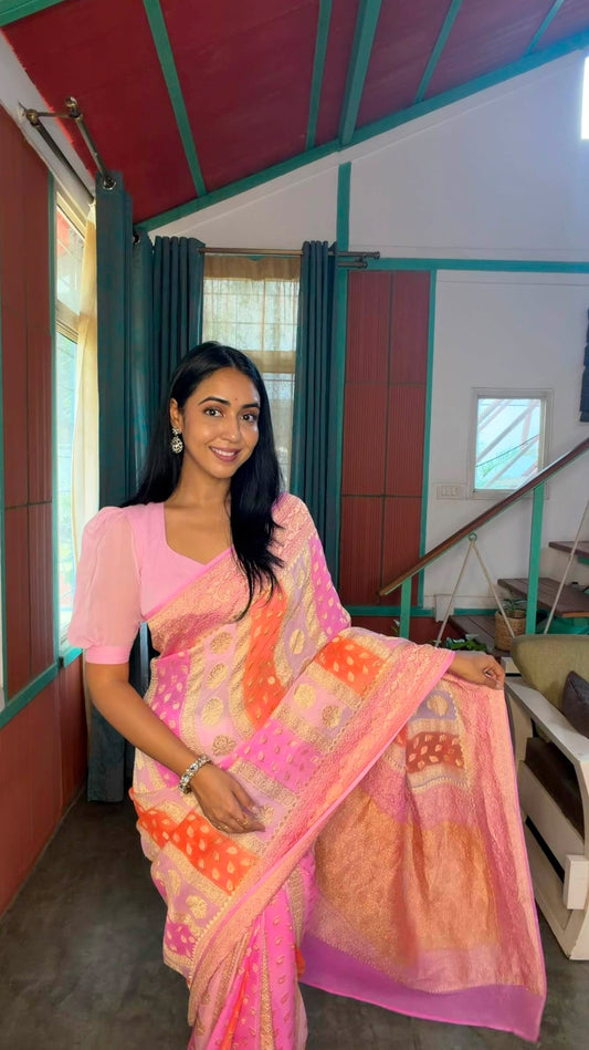 Pure khaddi georgette rankart banarasi saree