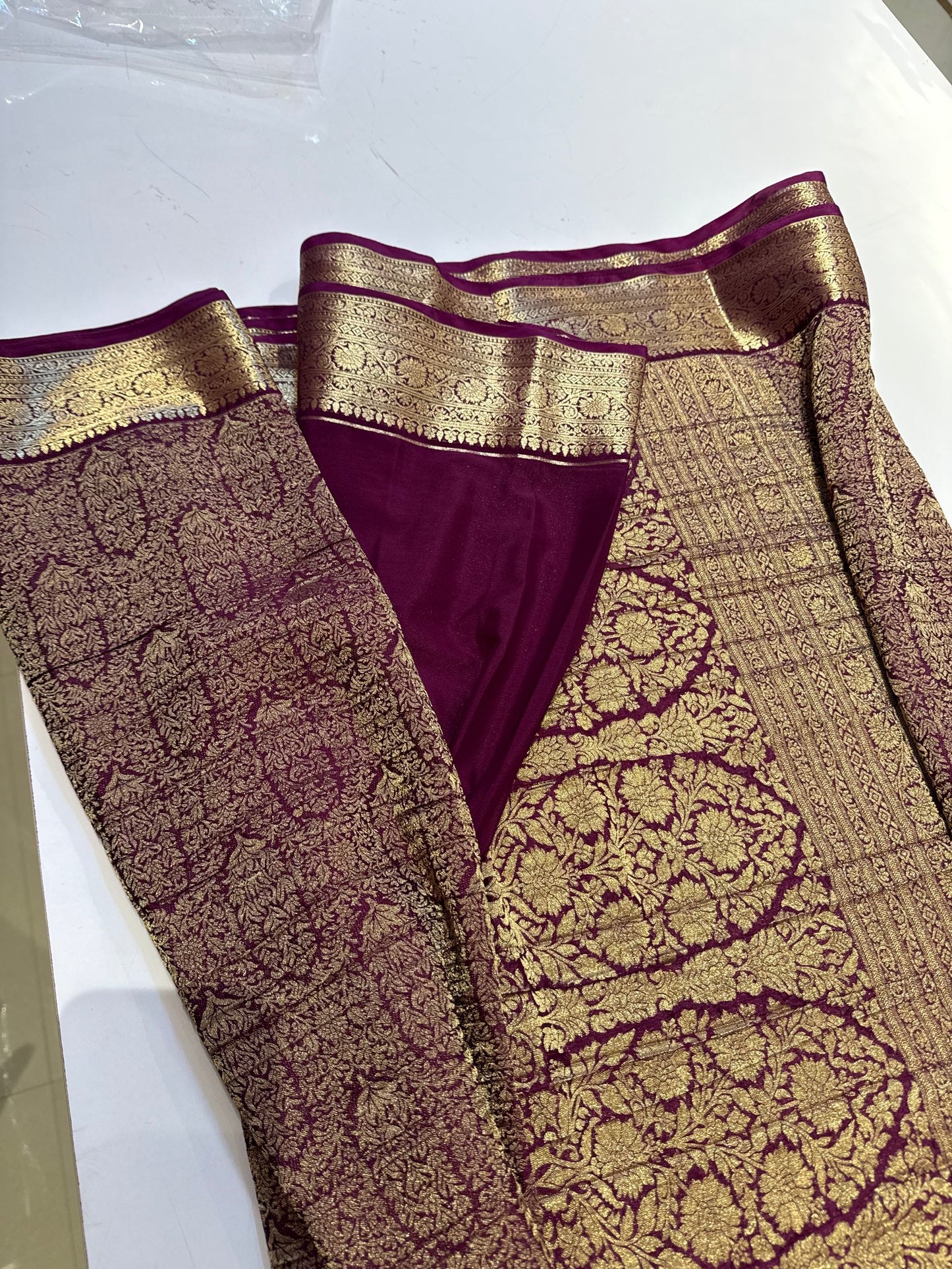 Plum Wine premium wrinkle Chinnon brocade saree (SSW3950)(wine brocade)