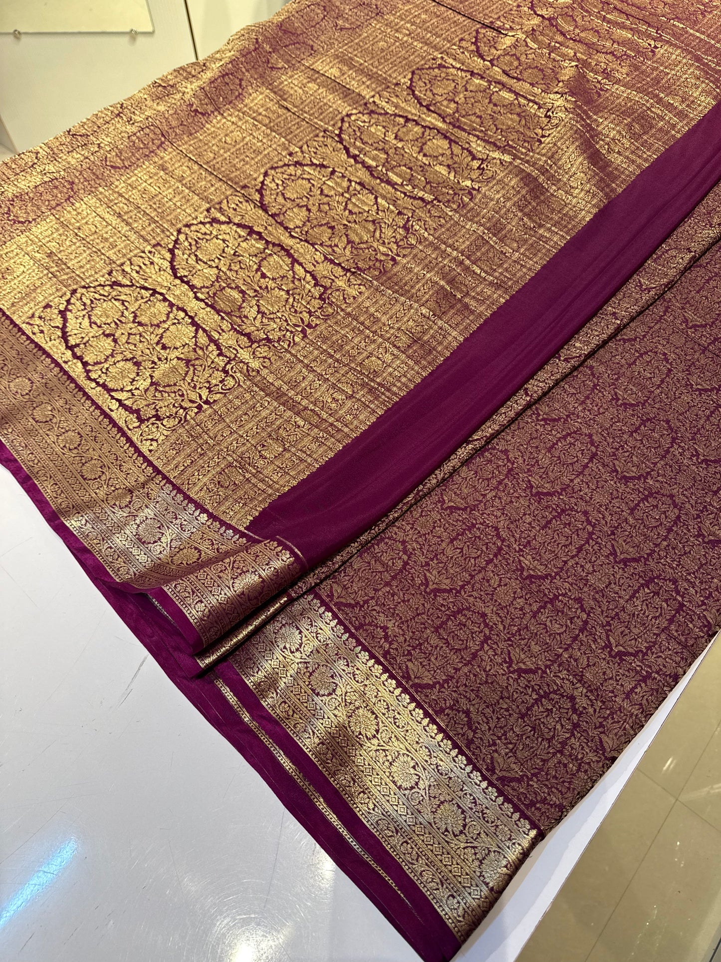 Plum Wine premium wrinkle Chinnon brocade saree (SSW3950)(wine brocade)